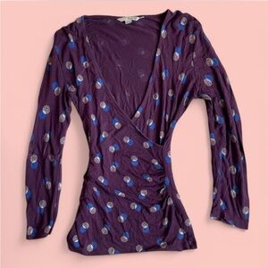 Purple and Polka Dot Wrap Long Sleeve Top